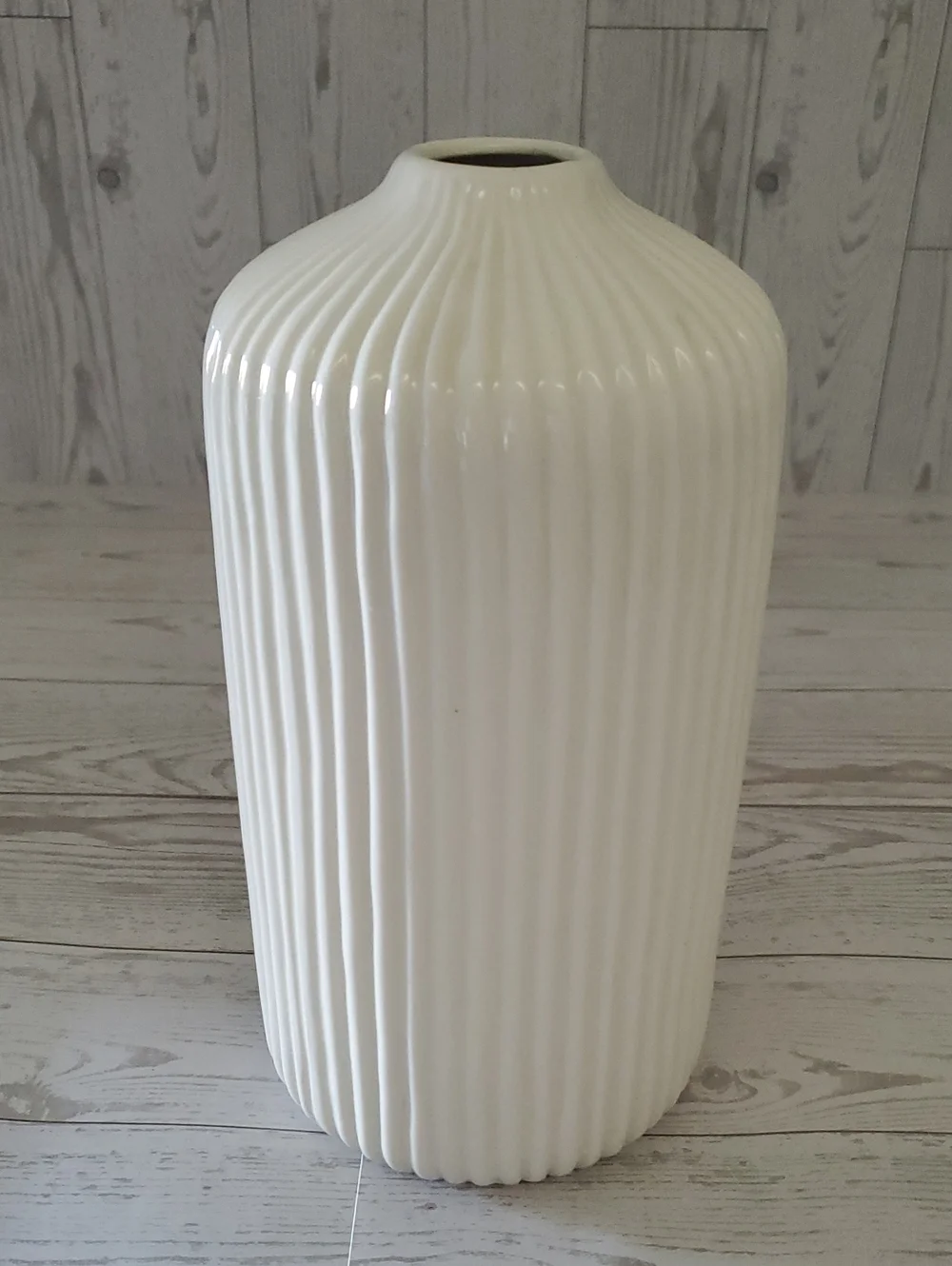 White Ribbed Ceramic Vase